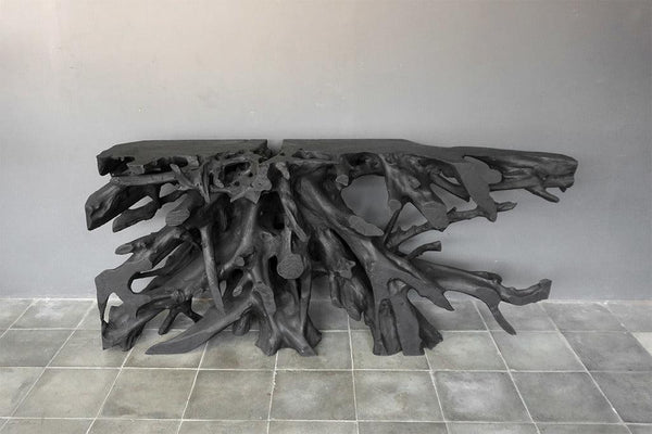 Teak Root Console in Charcoal Finish-Blue Hand Home