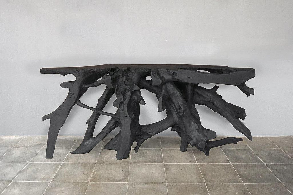 Teak Root Console – Charcoal Finish-Blue Hand Home