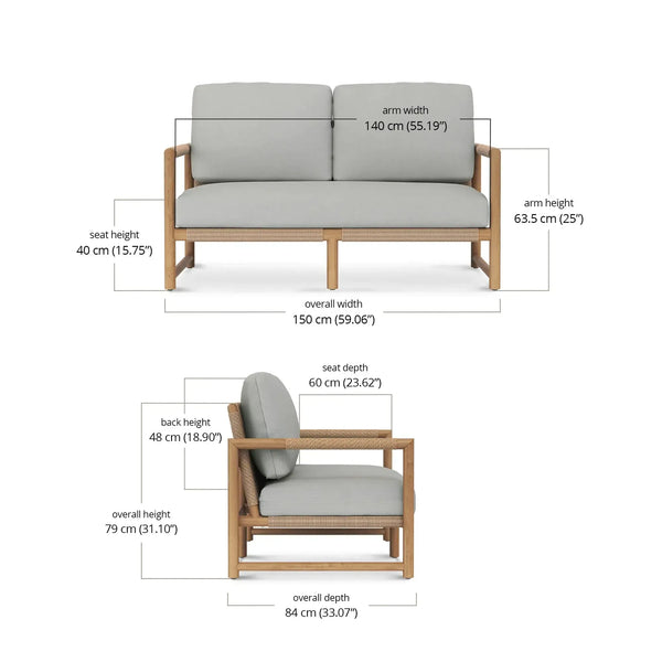 Bramble Jackson 2 Seater W/ Seat & Back Cushions - Outdoor Teak-Bramble-Blue Hand Home