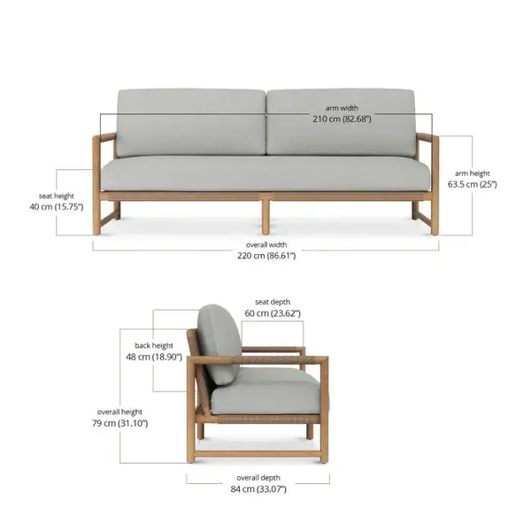 Bramble Jackson 3 Seater W/ Seat & Back Cushions - Outdoor Teak-Bramble-Blue Hand Home