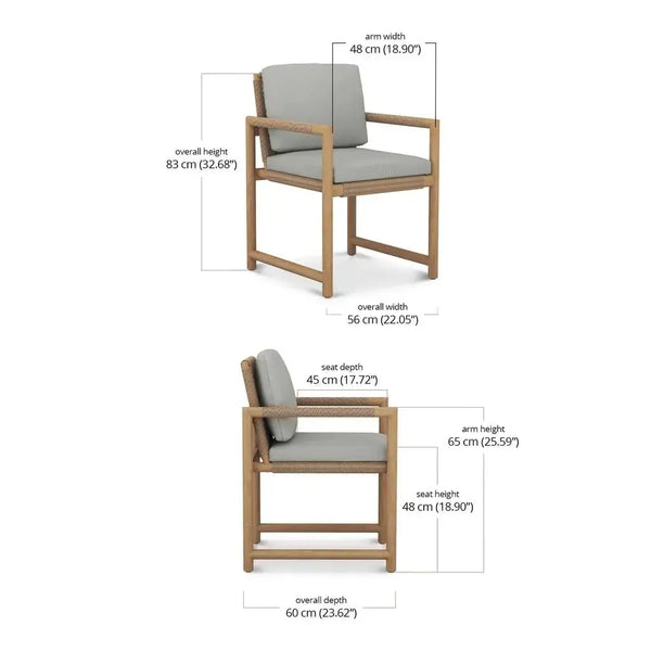 Bramble Jackson Dining Armchair W/ Seat & Back Cushions - Outdoor Teak-Bramble-Blue Hand Home