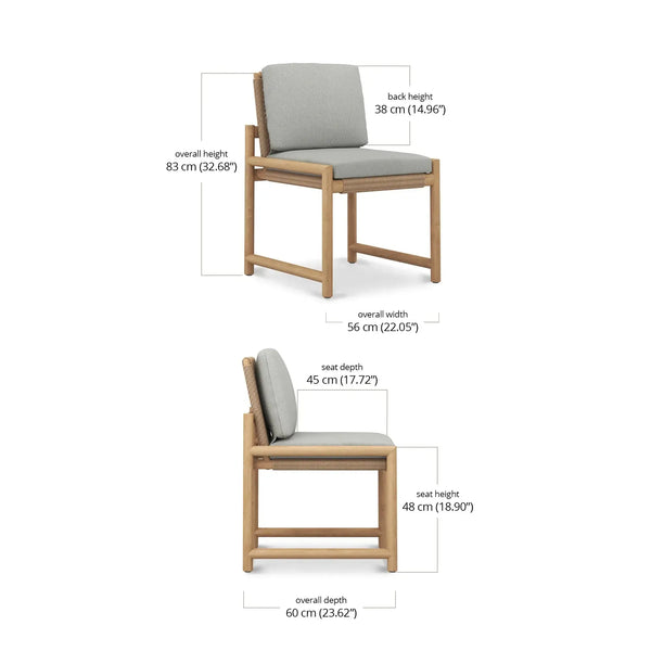 Bramble Jackson Side Chair W/ Seat & Back Cushions - Outdoor Teak-Bramble-Blue Hand Home