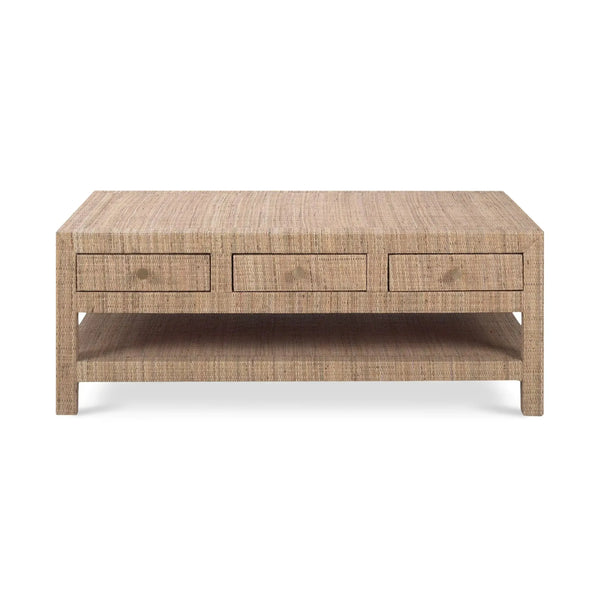 Bramble Kagu 6 Drawer Coffee Table Wrapped In Rattan Natural-Bramble-Blue Hand Home
