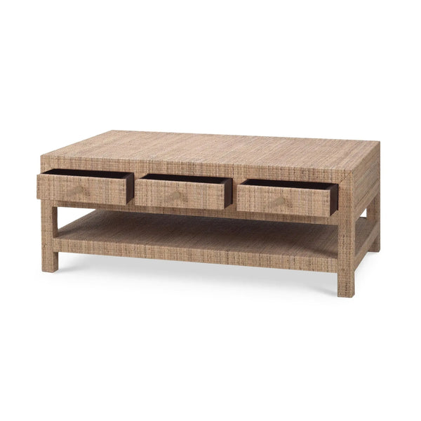 Bramble Kagu 6 Drawer Coffee Table Wrapped In Rattan Natural-Bramble-Blue Hand Home