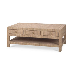 Bramble Kagu 6 Drawer Coffee Table Wrapped In Rattan Natural-Bramble-Blue Hand Home