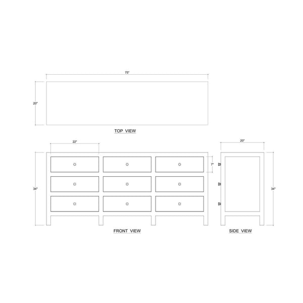Kagu 9 Drawer Dresser W/ Rattan-Blue Hand Home