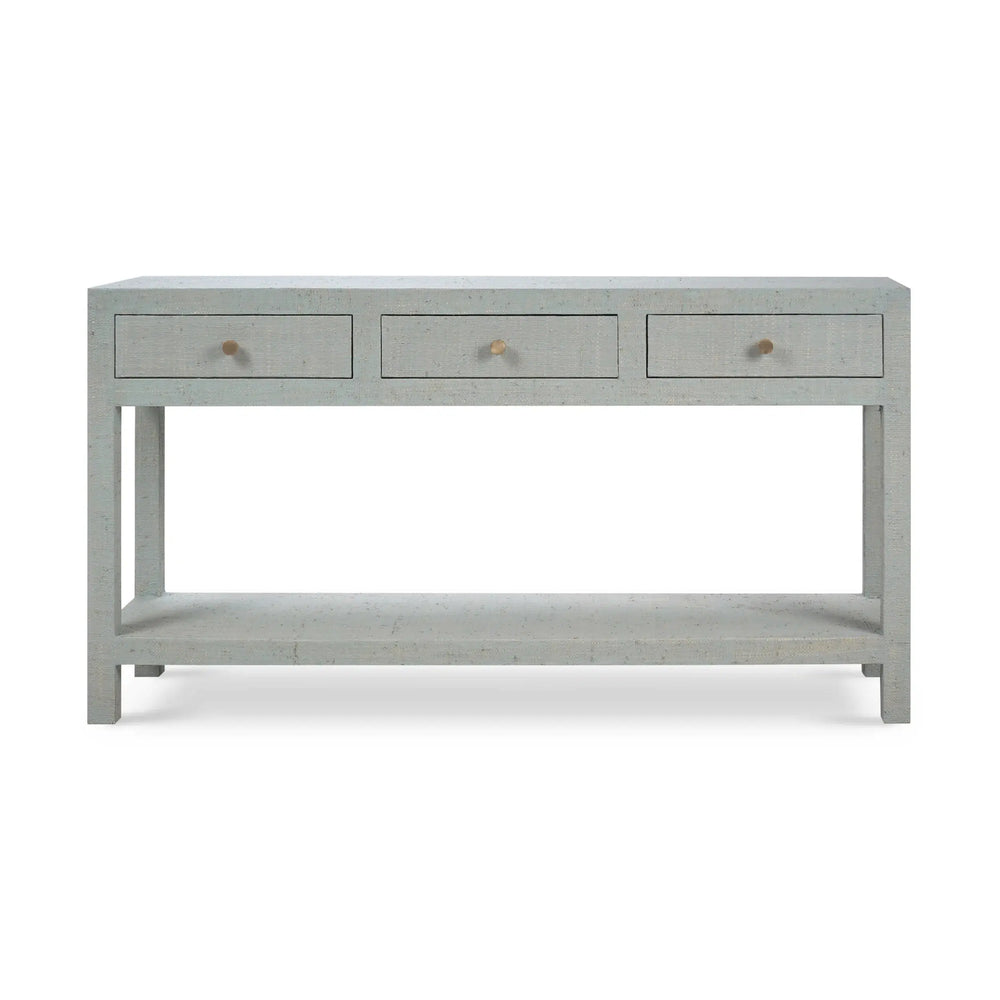Bramble Kagu Console Table Wrapped In Pale Blue Washed Raffia-Bramble-Blue Hand Home