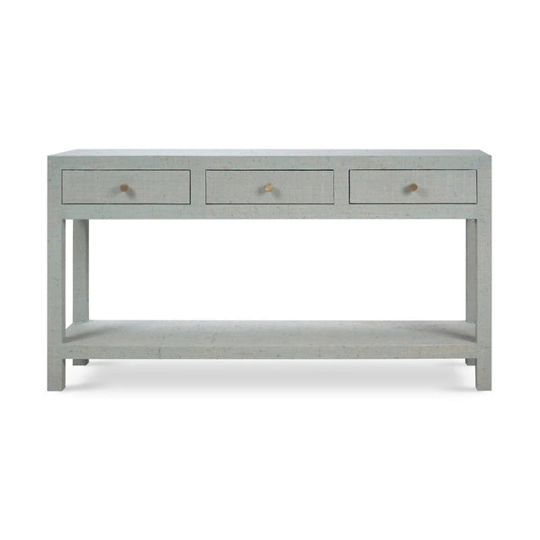 Bramble Kagu Console Table Wrapped In Pale Blue Washed Raffia-Bramble-Blue Hand Home