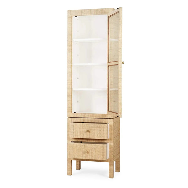 Bramble Kagu Tall Cabinet Wrapped In Natural Rattan W/ True White Interior-Bramble-Blue Hand Home