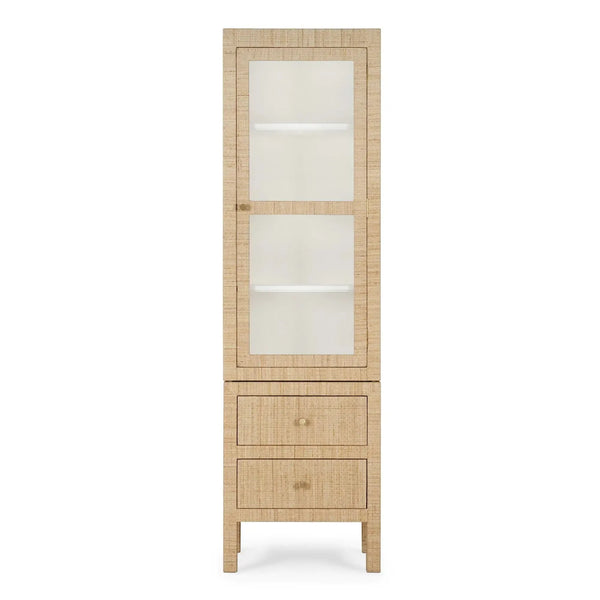 Bramble Kagu Tall Cabinet Wrapped In Natural Rattan W/ True White Interior-Bramble-Blue Hand Home