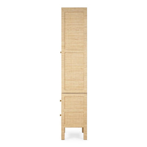 Bramble Kagu Tall Cabinet Wrapped In Natural Rattan W/ True White Interior-Bramble-Blue Hand Home