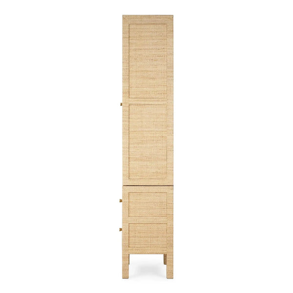 Bramble Kagu Tall Cabinet Wrapped In Natural Rattan W/ True White Interior-Bramble-Blue Hand Home