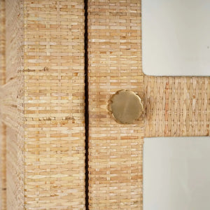Bramble Kagu Tall Cabinet Wrapped In Natural Rattan W/ True White Interior-Bramble-Blue Hand Home