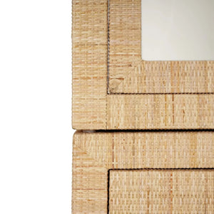 Bramble Kagu Tall Cabinet Wrapped In Natural Rattan W/ True White Interior-Bramble-Blue Hand Home