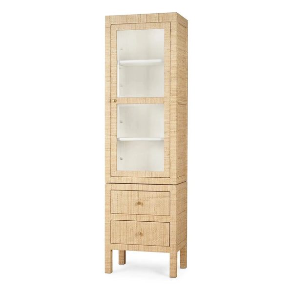 Bramble Kagu Tall Cabinet Wrapped In Natural Rattan W/ True White Interior-Bramble-Blue Hand Home