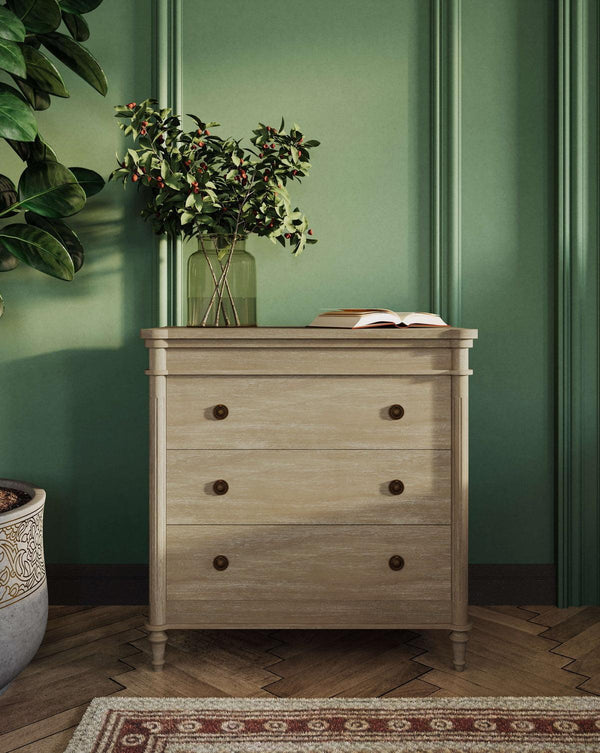 Bramble Kelly 3 Drawer Bedside Table In Sandbar-Bramble-Blue Hand Home