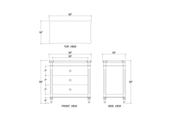 Bramble Kelly 3 Drawer Bedside Table In Sandbar-Bramble-Blue Hand Home