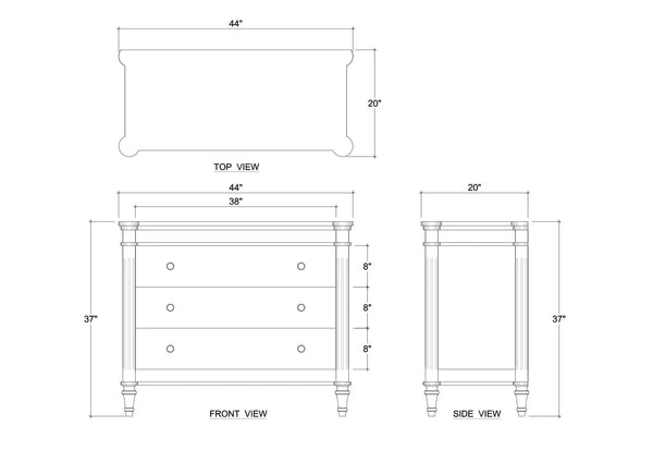 Bramble Kelly 3 Drawer Dresser In Sandbar-Bramble-Blue Hand Home