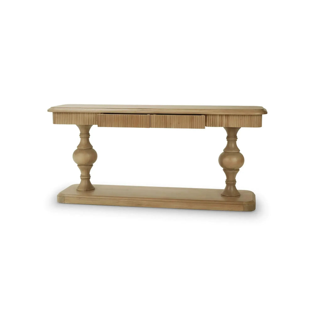 Bramble Kraton 2 Drawer Pedestal Console Table In Fruitwood-Bramble-Blue Hand Home