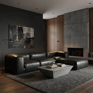 Augustus Modular Sofa, Left Corner, Santosa Matte Black Leather-Noir Furniture-Blue Hand Home