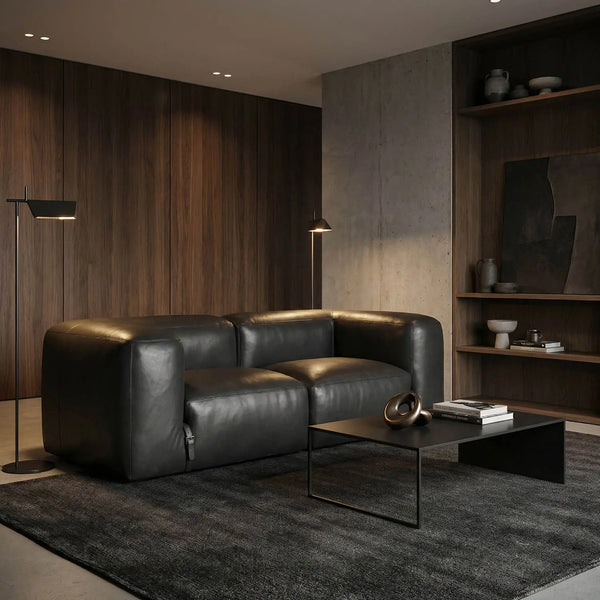 Augustus Modular Sofa, Left Corner, Santosa Matte Black Leather-Noir Furniture-Blue Hand Home