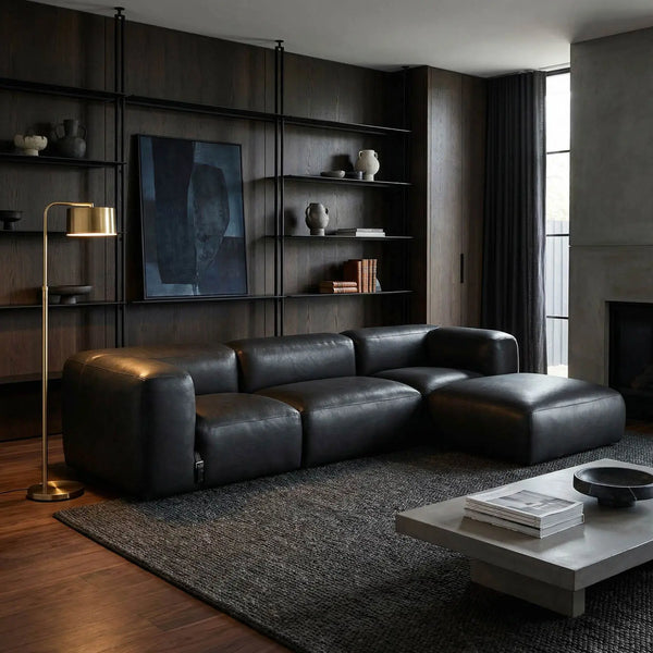 Augustus Modular Sofa, Right Corner, Santosa Matte Black-Noir Furniture-Blue Hand Home