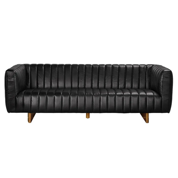 Khann Sofa, Ebony Black Leather-Noir Furniture-Blue Hand Home