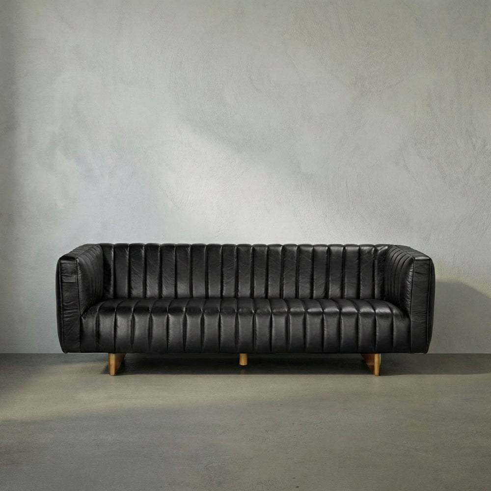 Khann Sofa, Ebony Black Leather-Noir Furniture-Blue Hand Home