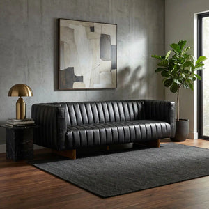 Khann Sofa, Ebony Black Leather-Noir Furniture-Blue Hand Home