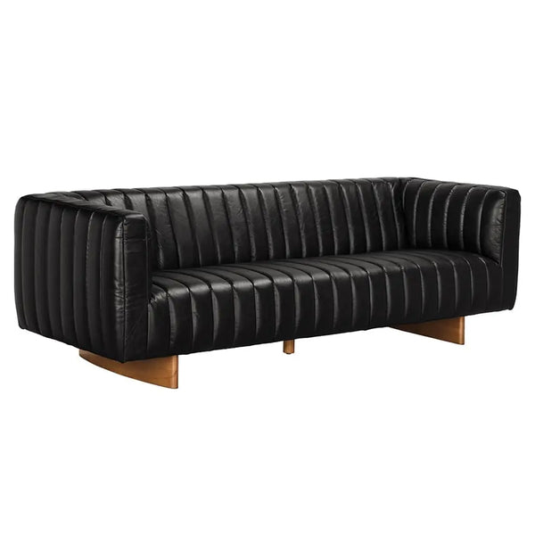 Khann Sofa, Ebony Black Leather-Noir Furniture-Blue Hand Home