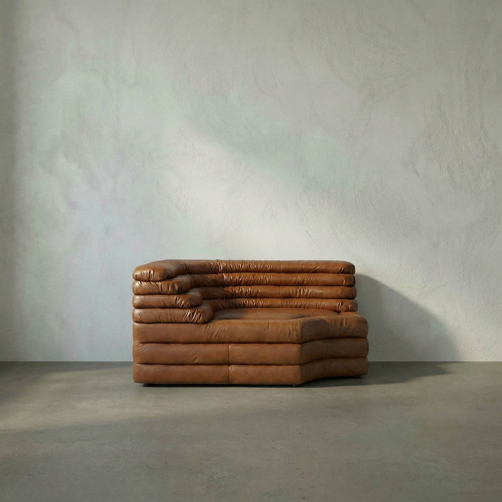 Bandera Sofa with Sculpted Layered Design in Roche Tan Leather-Noir Furniture-Blue Hand Home