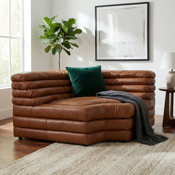 Bandera Sofa with Sculpted Layered Design in Roche Tan Leather-Noir Furniture-Blue Hand Home