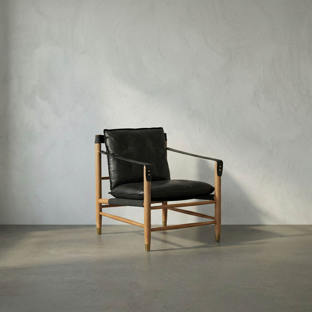 Luther Chair, Ebony Black Leather-Noir Furniture-Blue Hand Home