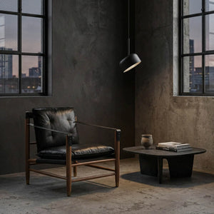 Luther Chair, Ebony Black Leather-Noir Furniture-Blue Hand Home
