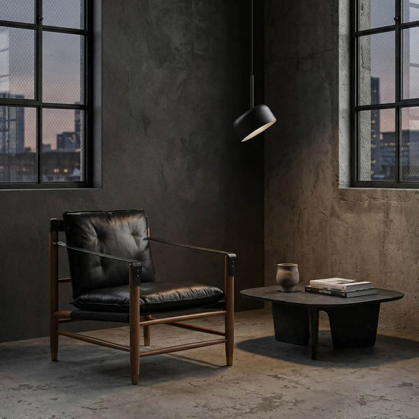 Luther Chair, Ebony Black Leather-Noir Furniture-Blue Hand Home
