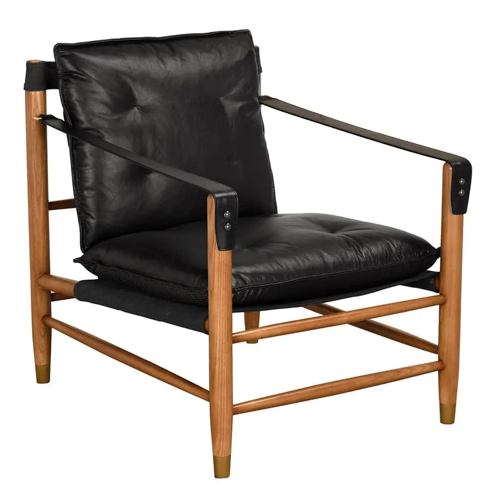 Luther Chair, Ebony Black Leather-Noir Furniture-Blue Hand Home