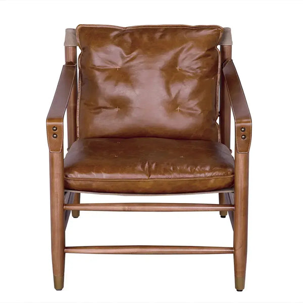 Luther Chair, Cuba Brown Leather W/Canvas-Blue Hand Home