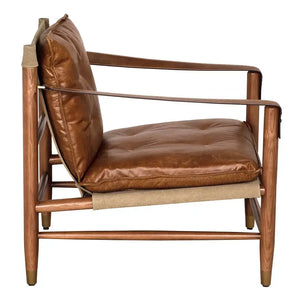 Luther Chair, Cuba Brown Leather W/Canvas-Blue Hand Home