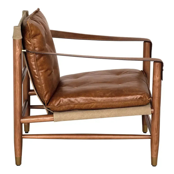 Luther Chair, Cuba Brown Leather W/Canvas-Blue Hand Home