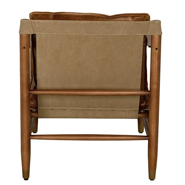 Luther Chair, Cuba Brown Leather W/Canvas-Blue Hand Home