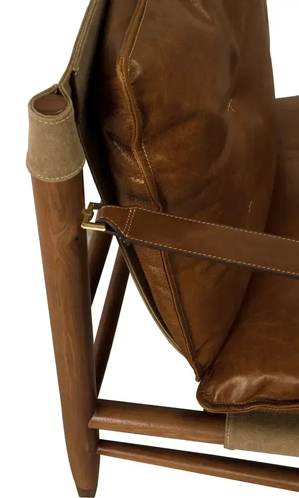 Luther Chair, Cuba Brown Leather W/Canvas-Blue Hand Home