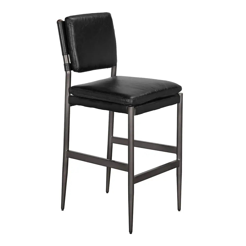 Wooster Bar Chair, Ebony Black Leather-Noir Furniture-Blue Hand Home
