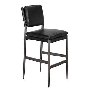 Wooster Bar Chair, Ebony Black Leather-Noir Furniture-Blue Hand Home
