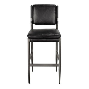 Wooster Bar Chair, Ebony Black Leather-Noir Furniture-Blue Hand Home