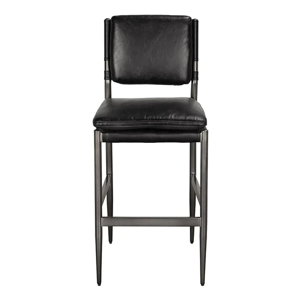 Wooster Bar Chair, Ebony Black Leather-Noir Furniture-Blue Hand Home