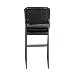 Wooster Bar Chair, Ebony Black Leather-Noir Furniture-Blue Hand Home