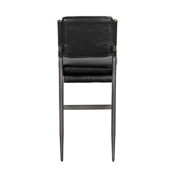 Wooster Bar Chair, Ebony Black Leather-Noir Furniture-Blue Hand Home