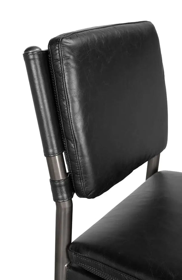 Wooster Bar Chair, Ebony Black Leather-Noir Furniture-Blue Hand Home