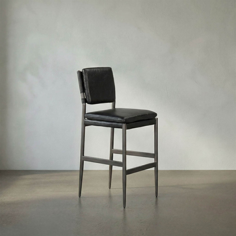 Wooster Bar Chair, Ebony Black Leather-Noir Furniture-Blue Hand Home