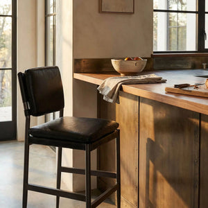 Wooster Bar Chair, Ebony Black Leather-Noir Furniture-Blue Hand Home
